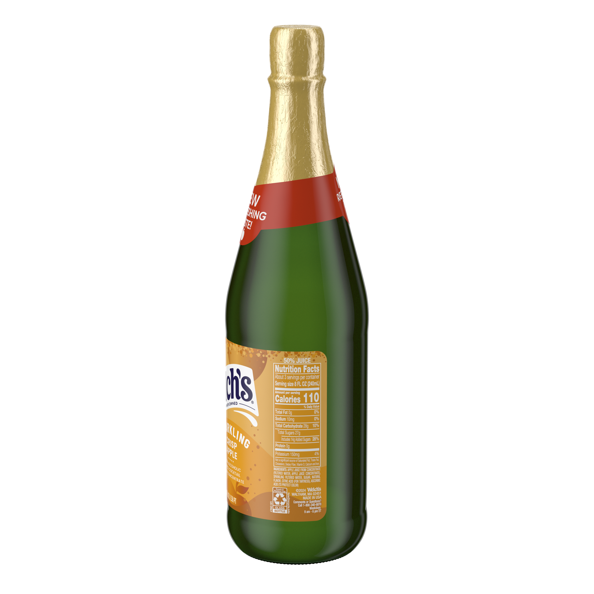 slide 7 of 7, Welch's Non-Alcoholic Sparkling Juice Cocktail, Crisp Apple, 25.4 fl oz Bottle, 25.4 fl oz