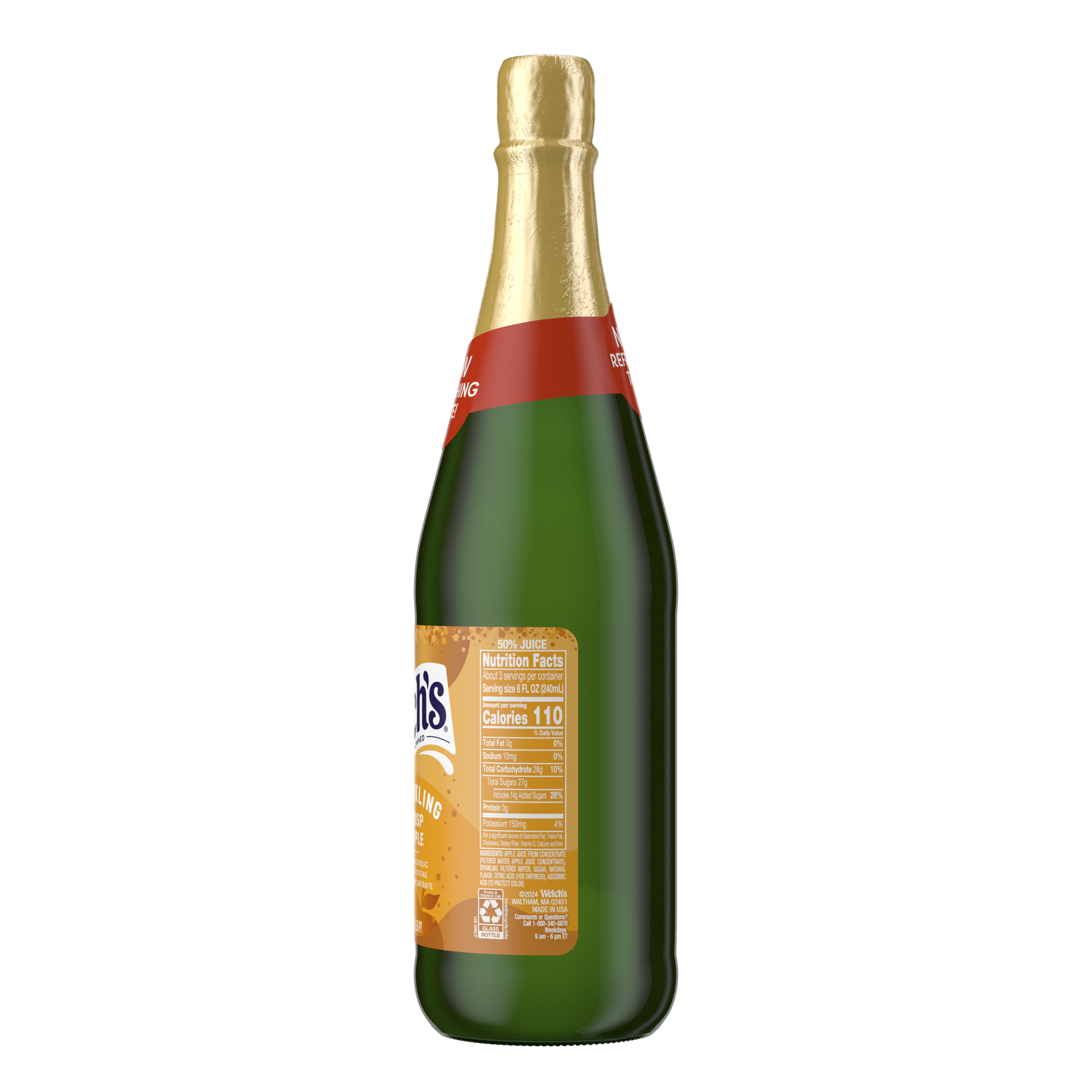 slide 3 of 7, Welch's Non-Alcoholic Sparkling Juice Cocktail, Crisp Apple, 25.4 fl oz Bottle, 25.4 fl oz