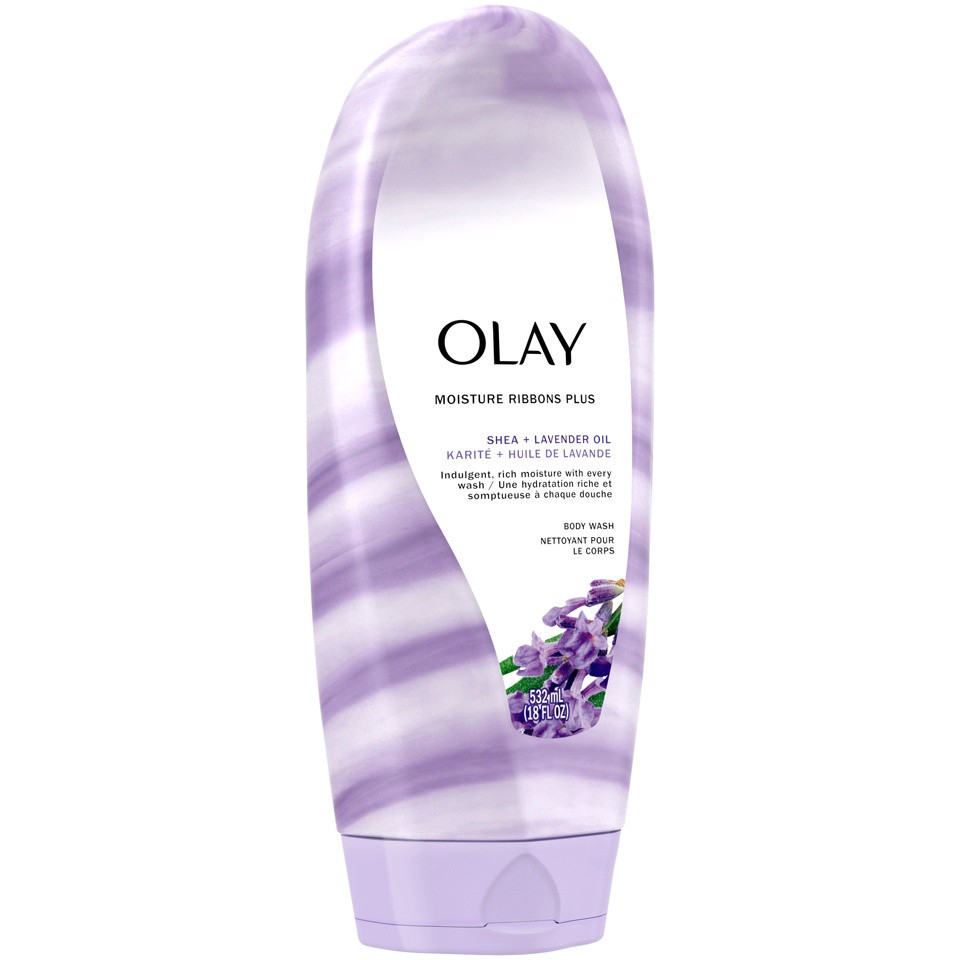 slide 2 of 3, Olay Moisture Ribbons Plus Shea + Lavender Oil Body Wash, 18 oz