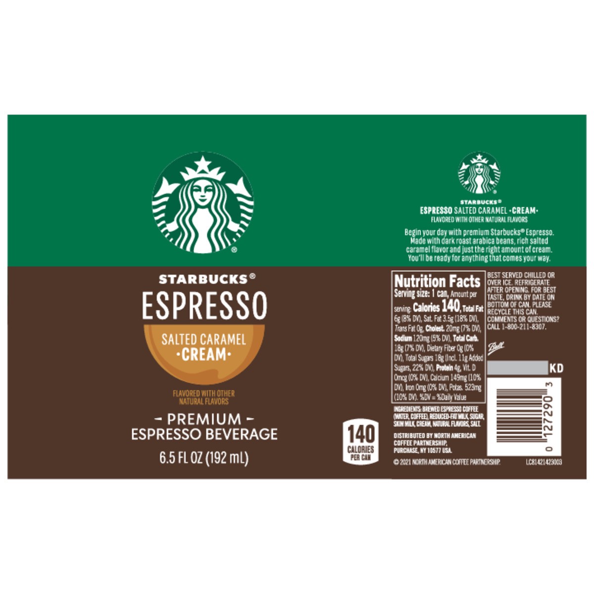 slide 7 of 8, Starbucks Doubleshot Espresso Premium Espresso Beverage Espresso & Salted Caramel Cream - 6.5 fl oz, 6.5 fl oz