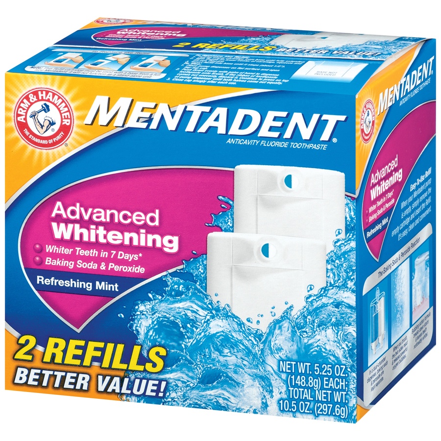slide 3 of 3, ARM & HAMMER 2 Refills Mentadent Advanced Whitening Toothpaste in Refreshing Mint, 2 ct; 10.5 oz
