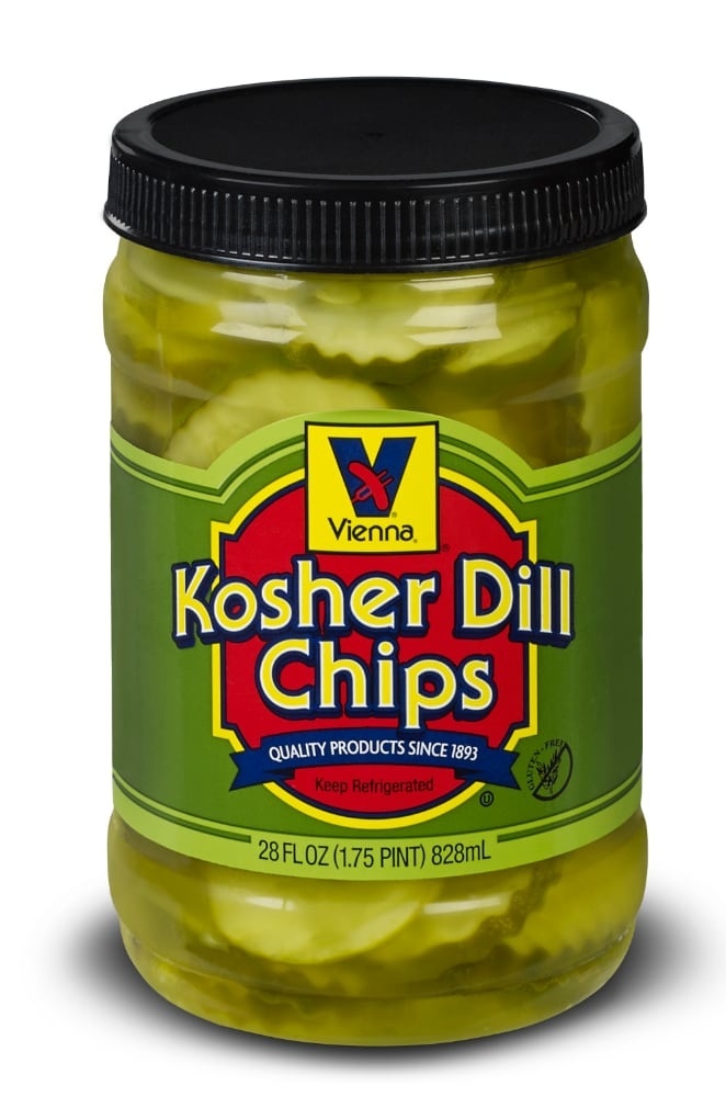 slide 1 of 1, Vienna Kosher Dill Pickle Chips, 28 oz