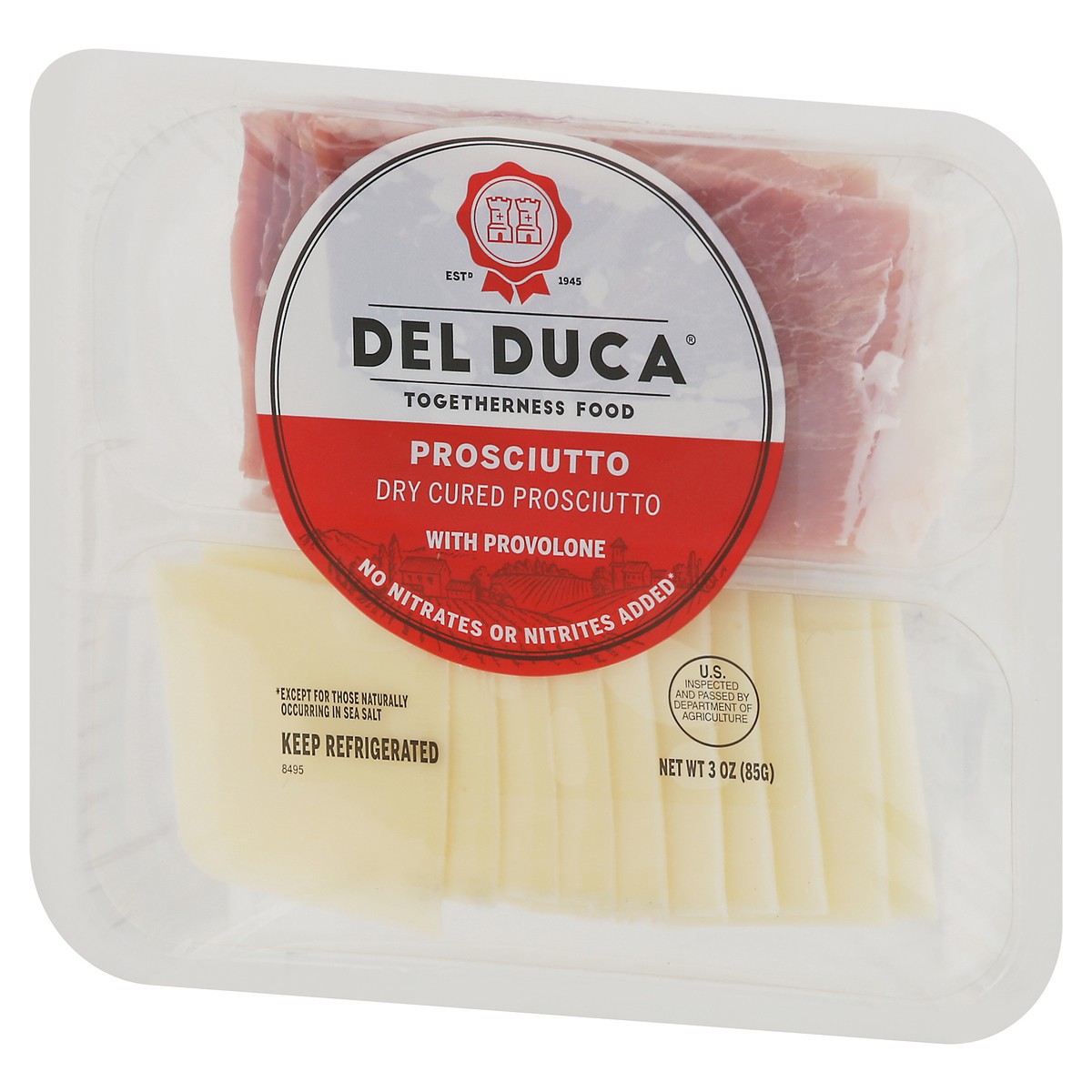 slide 2 of 9, Del Duca Dry Cured Prosciutto with Provolone 3 oz, 3 oz