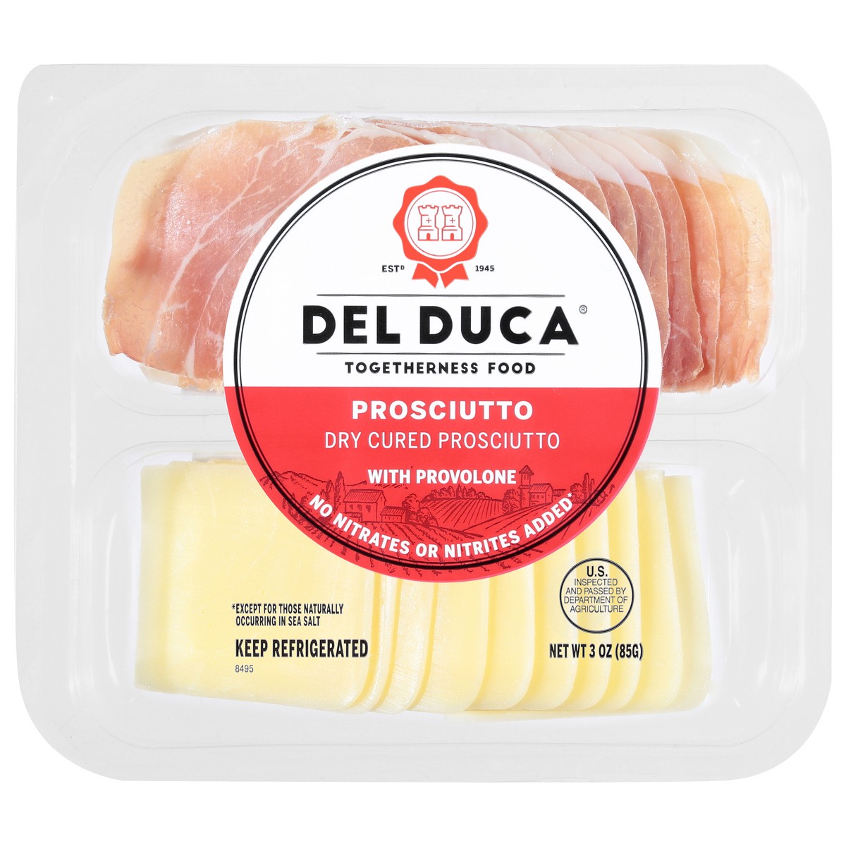 slide 1 of 9, Del Duca Dry Cured Prosciutto with Provolone 3 oz, 3 oz