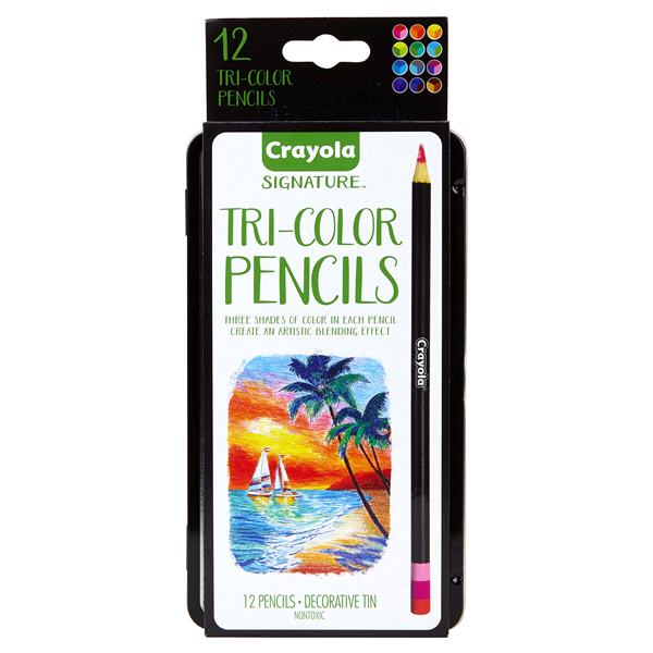 slide 1 of 1, Crayola Signature Tri-Color Pencils with Tin, 12 ct
