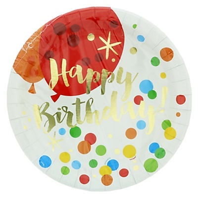 slide 1 of 1, Unique Industries Glitzy Gold Birthday Plates 9 Inches, 8 ct