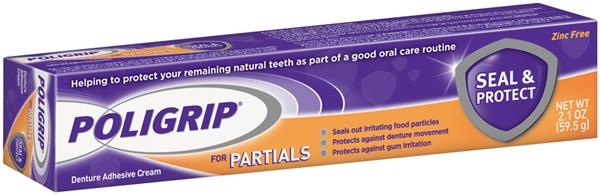 slide 1 of 1, POLIGRIP Polident For Partials Denture Adhesive Cream, 2.1 oz