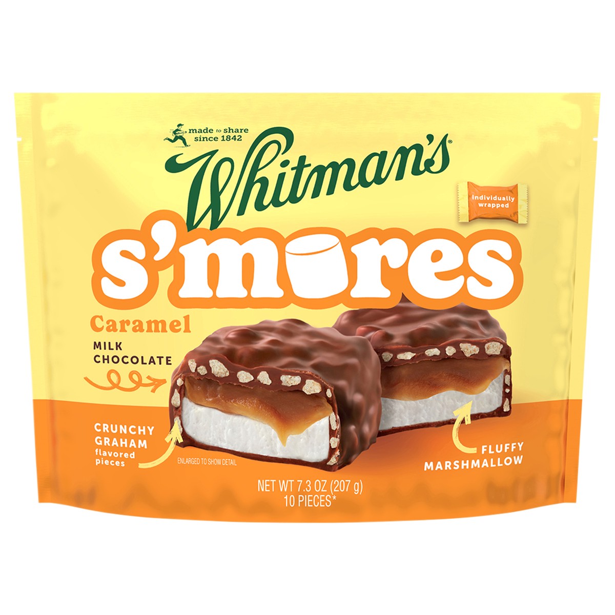 slide 1 of 4, WHITMAN'S S'Mores Caramel Milk Chocolate Candy Bag, 7.3 oz