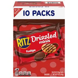Ritz Drizzled Fudge Minis Crackers, 10 - 0.9 oz Snack Packs