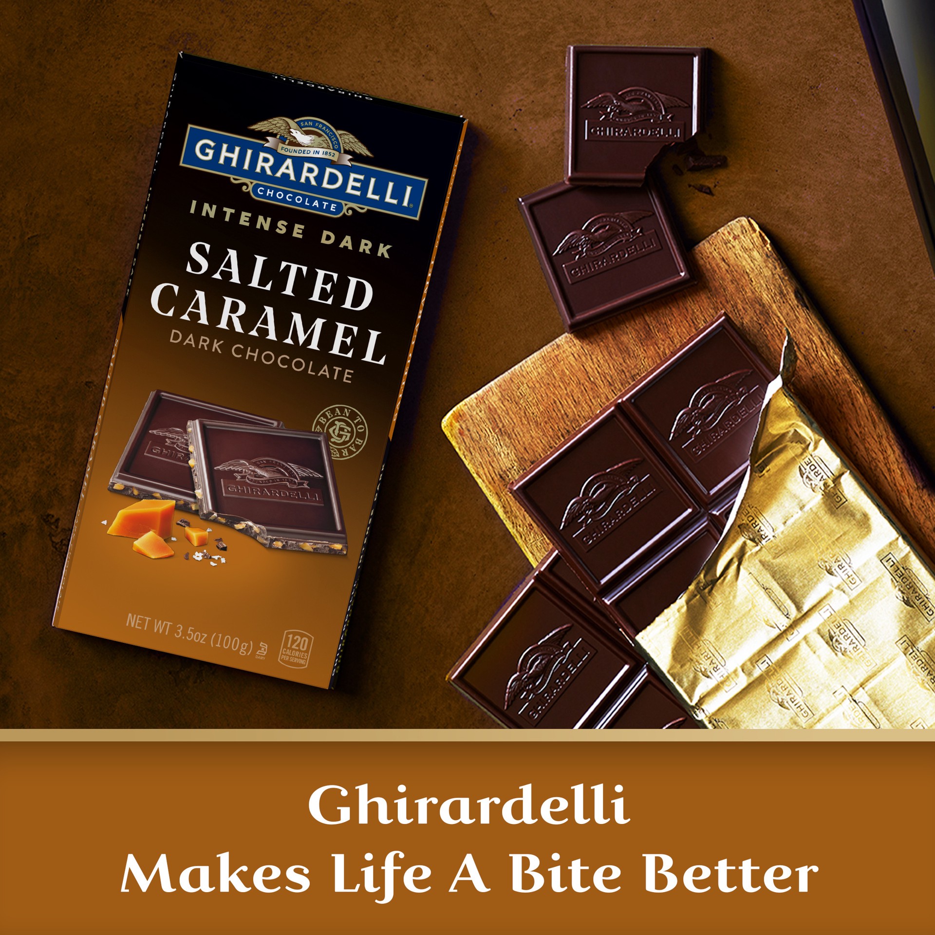 slide 6 of 8, Ghirardelli Intense Dark Salted Caramel Cascade Dark Chocolate 3.5 oz, 3.5 oz