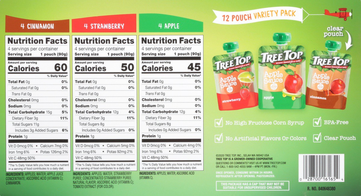 slide 5 of 9, Tree Top Apple/Cinnamon/Strawberry Apple Sauce Variety Pack 12 - 3.2 oz Pouches, 12 ct