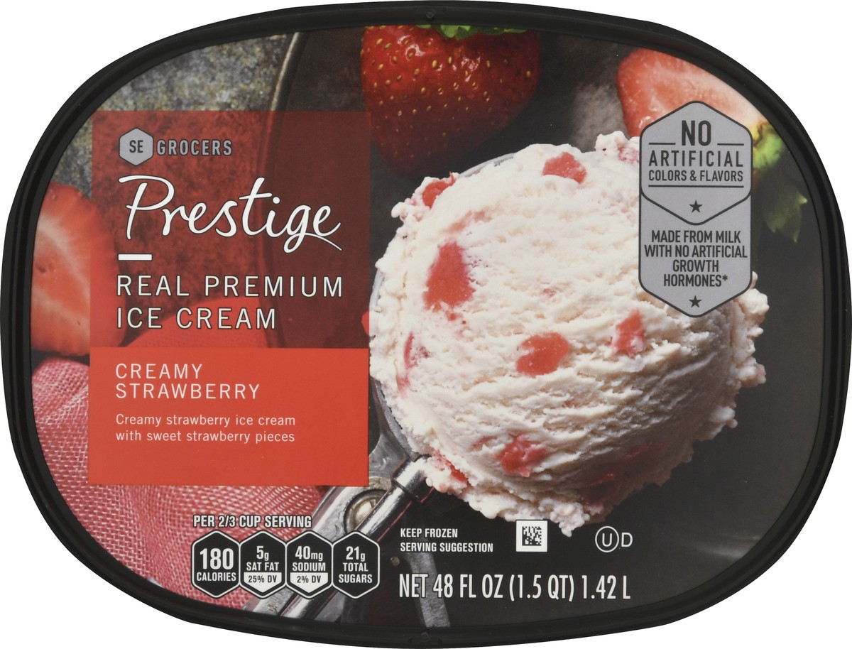 slide 5 of 12, Prestige Real Premium Ice Cream Creamy Strawberry, 48 oz