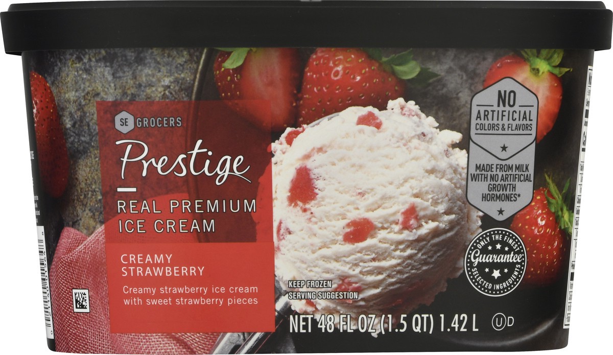 slide 9 of 12, Prestige Real Premium Ice Cream Creamy Strawberry, 48 oz