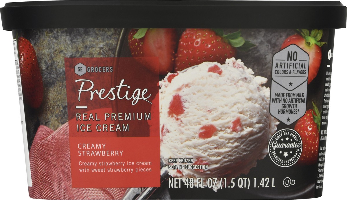 slide 10 of 12, Prestige Real Premium Ice Cream Creamy Strawberry, 48 oz