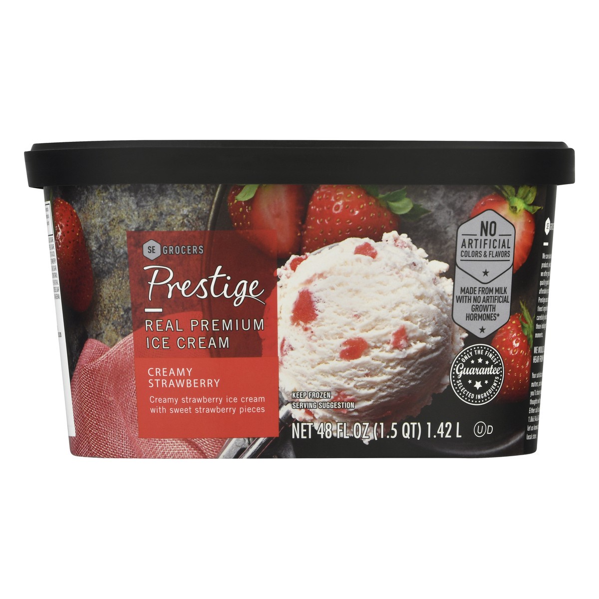 slide 1 of 12, Prestige Real Premium Ice Cream Creamy Strawberry, 48 oz