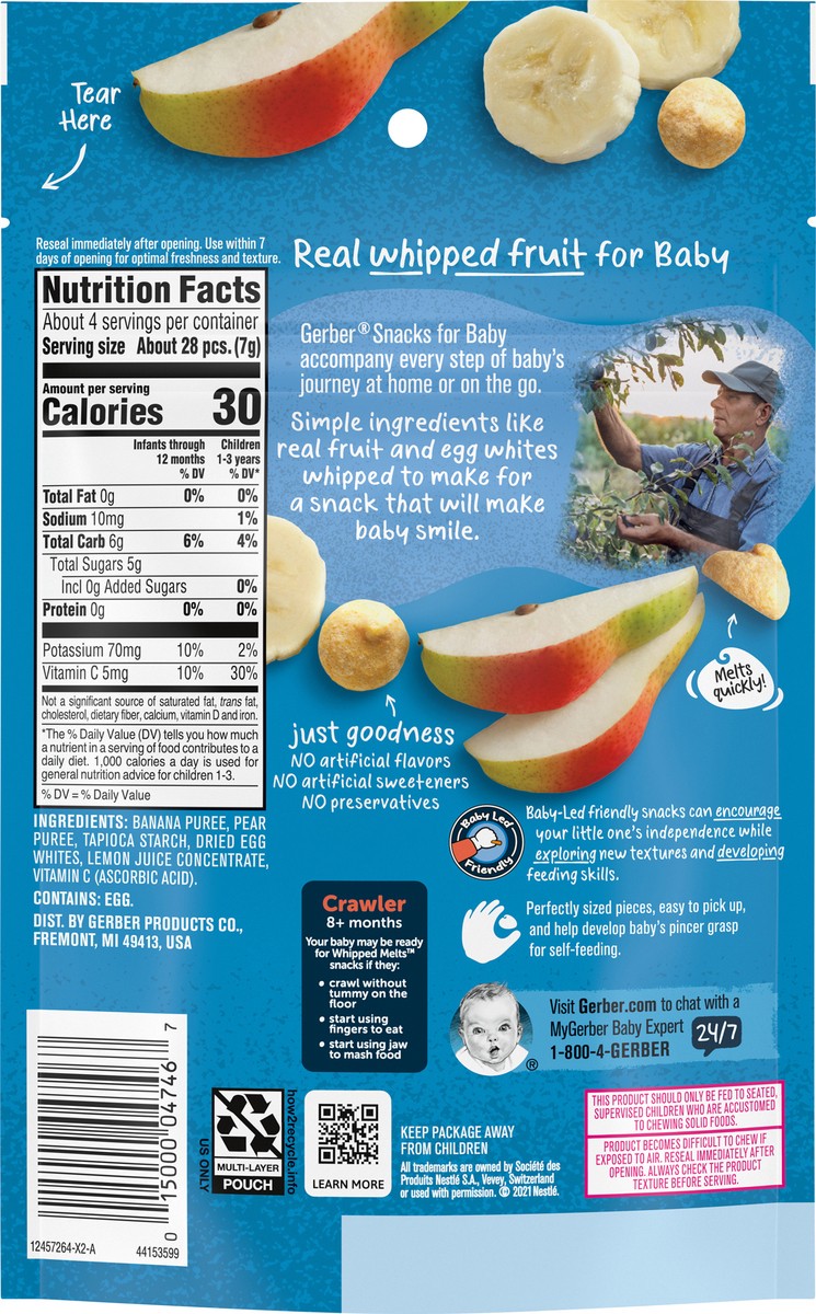 slide 5 of 9, Gerber Natural Whipped Melts Baby Snacks Banana Pear, 0.85 oz Bag, 1 oz