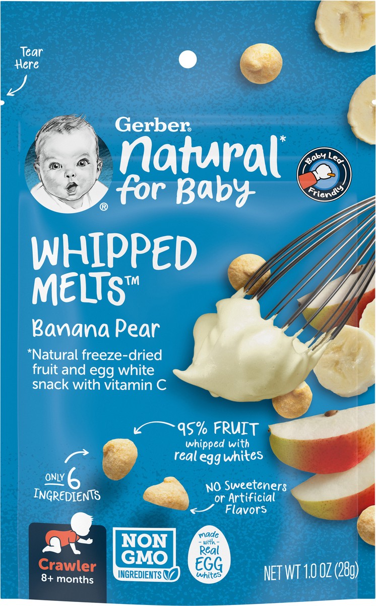 slide 9 of 9, Gerber Natural Whipped Melts Baby Snacks Banana Pear, 0.85 oz Bag, 1 oz