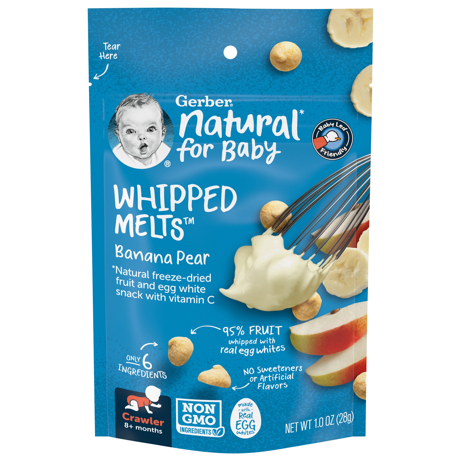slide 1 of 9, Gerber Natural Whipped Melts Baby Snacks Banana Pear, 0.85 oz Bag, 1 oz
