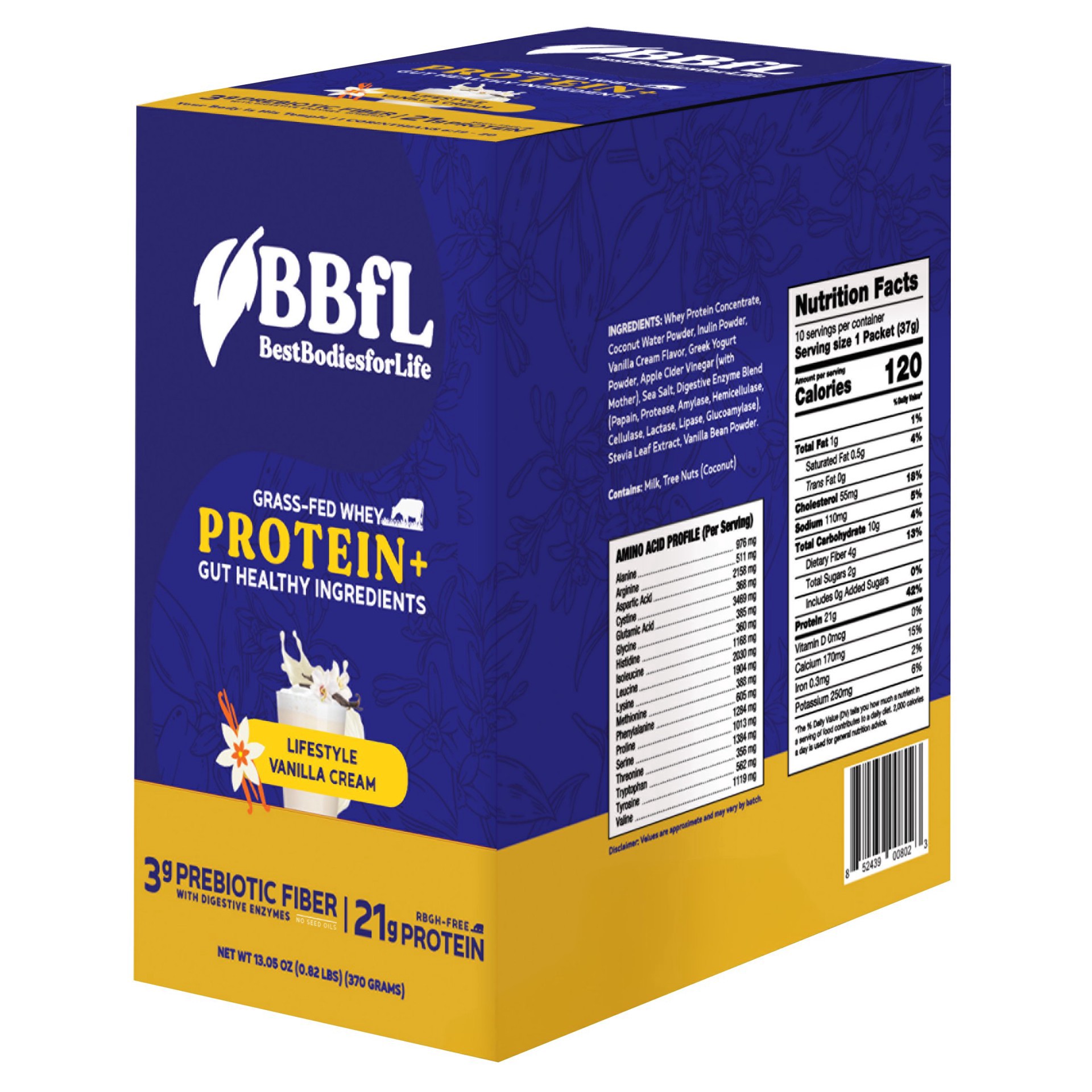 slide 1 of 1, BestBodiesforLife 21g Whey Protein & Meal Replacement Lifestyle Shake Packets - Vanilla Cream, 10 ct