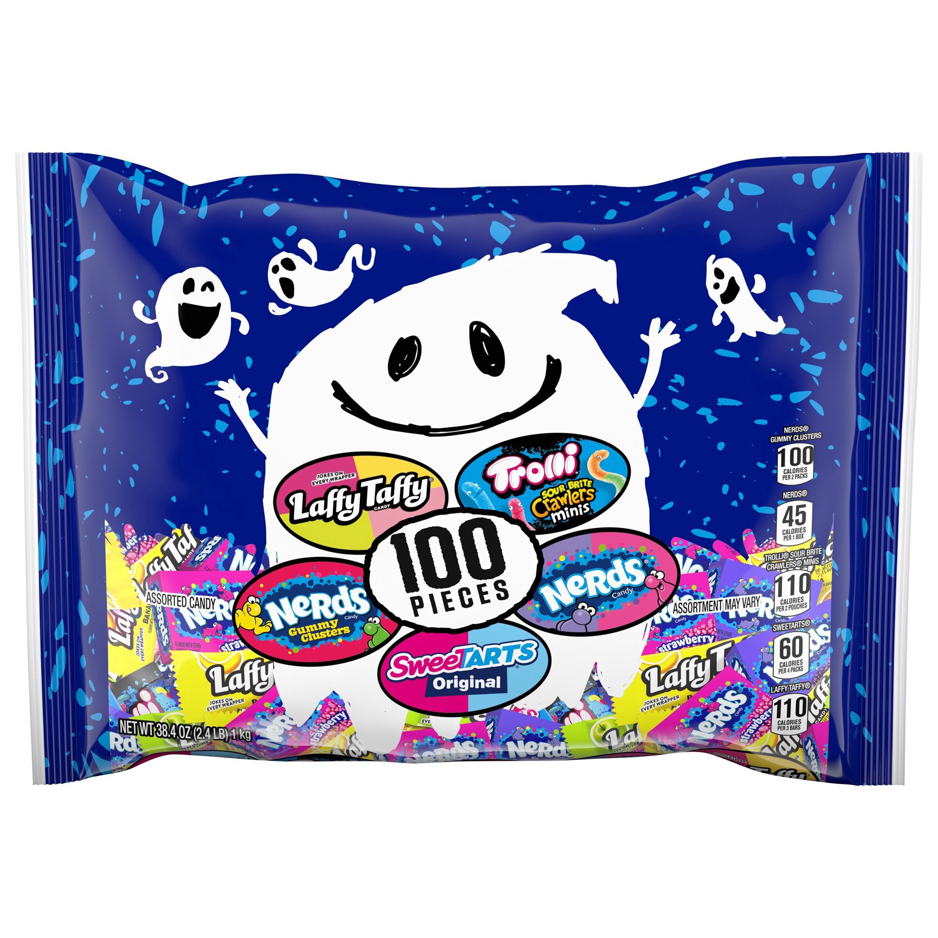 slide 1 of 1, Sweetarts, Nerds, Nerds Gummy Clusters, Laffy Taffy, And Trolli Sour Brite Crawlers Minis, Ghostly Goodies Mixed Bag, 100 Ct, 38.4 Oz, 38.4 oz
