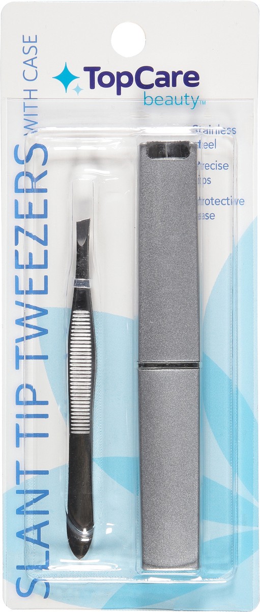 slide 1 of 6, TopCare Beauty Slant Tip Tweezers with Case 1 ea, 1 ct