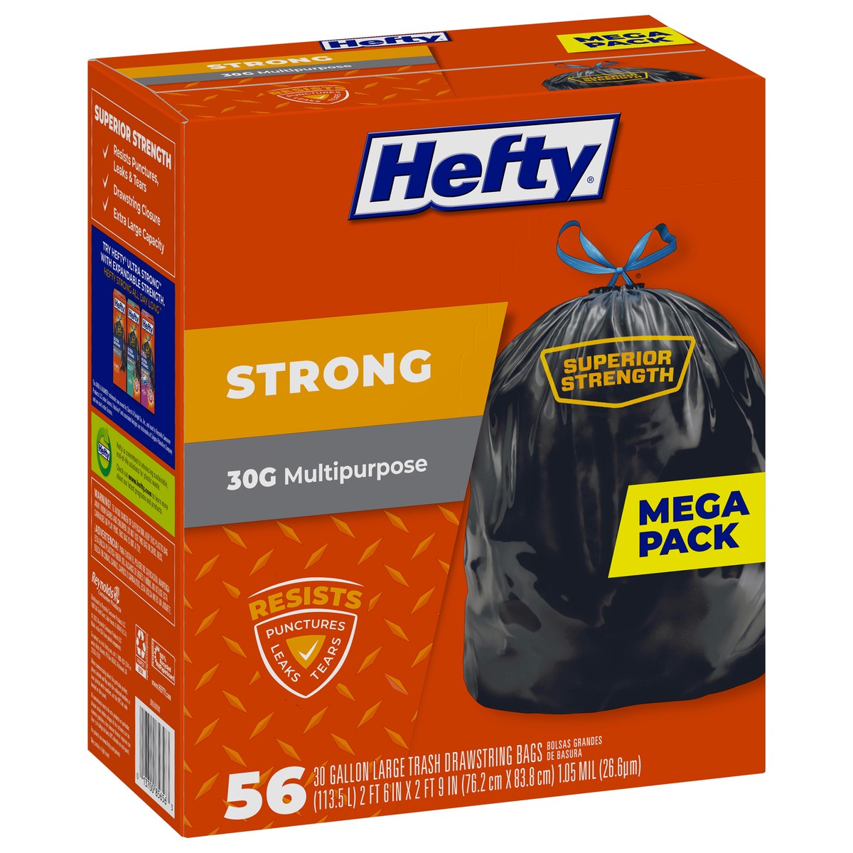 slide 5 of 9, Hefty Strong 30 Gallon Multipurpose Drawstring Trash Bags Mega Pack Large 56 ea, 56 ct