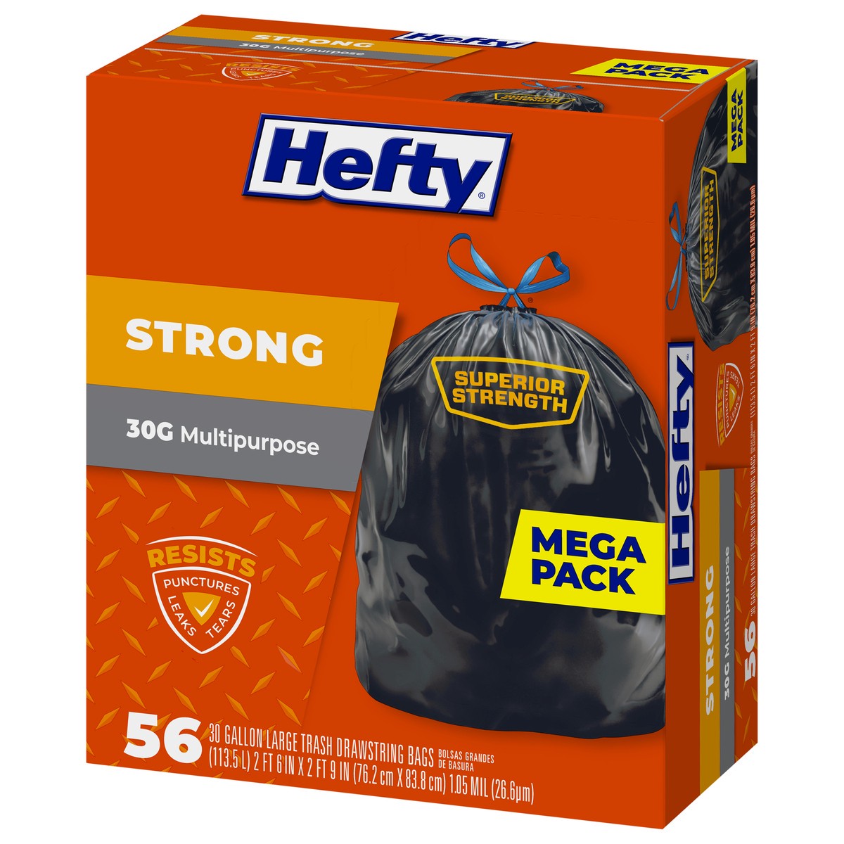 slide 8 of 9, Hefty Strong 30 Gallon Multipurpose Drawstring Trash Bags Mega Pack Large 56 ea, 56 ct