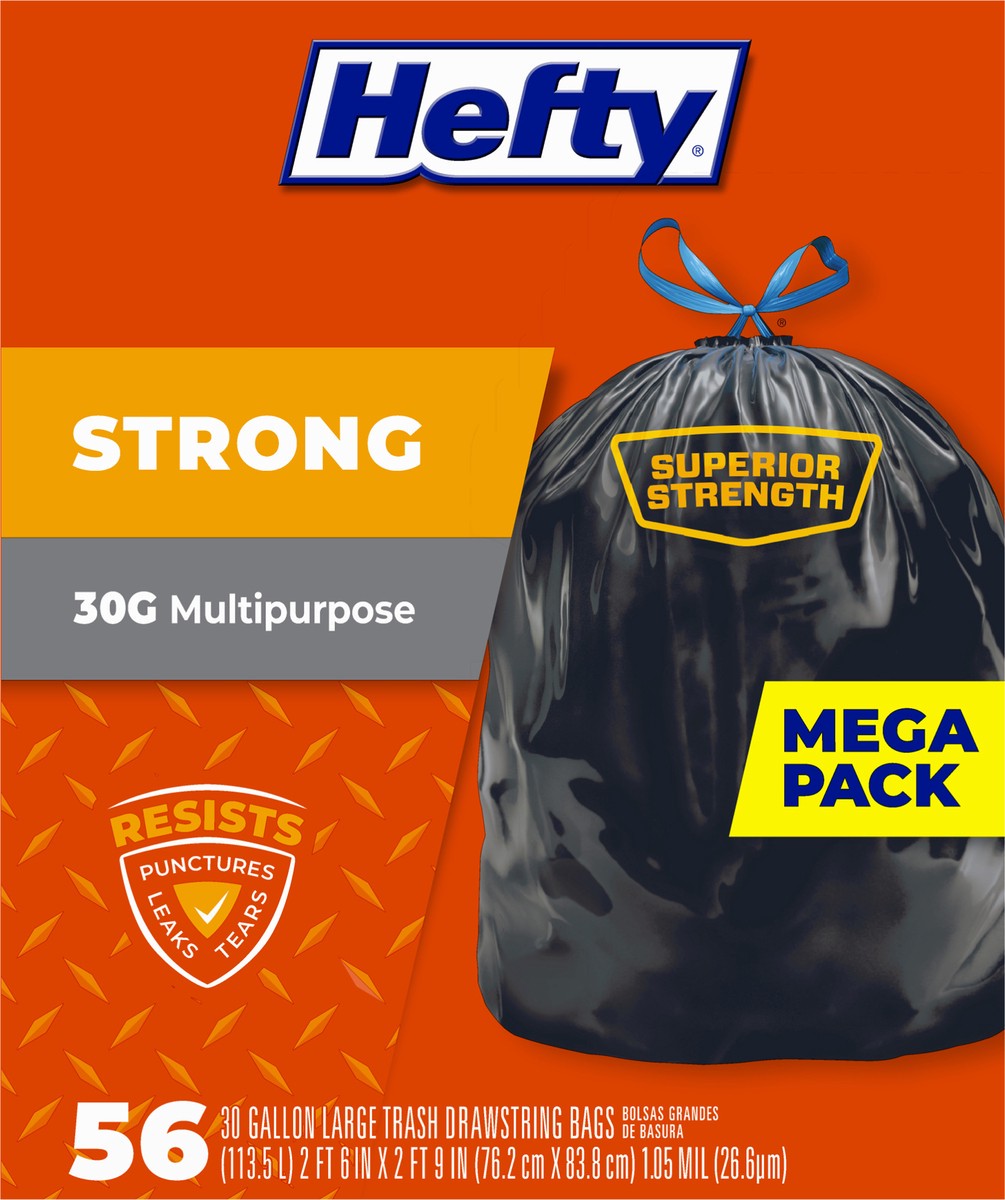 slide 9 of 9, Hefty Strong 30 Gallon Multipurpose Drawstring Trash Bags Mega Pack Large 56 ea, 56 ct