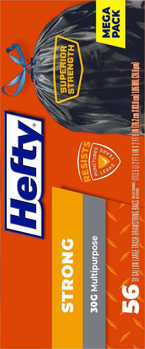 slide 6 of 9, Hefty Strong 30 Gallon Multipurpose Drawstring Trash Bags Mega Pack Large 56 ea, 56 ct