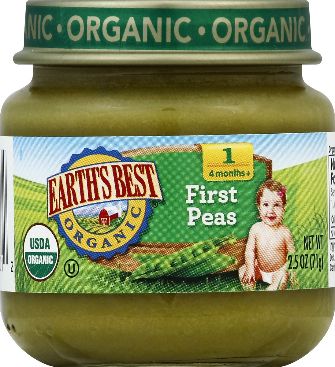 slide 5 of 6, Earth's Best Organic First Peas Baby Food Jar, 2.5 oz