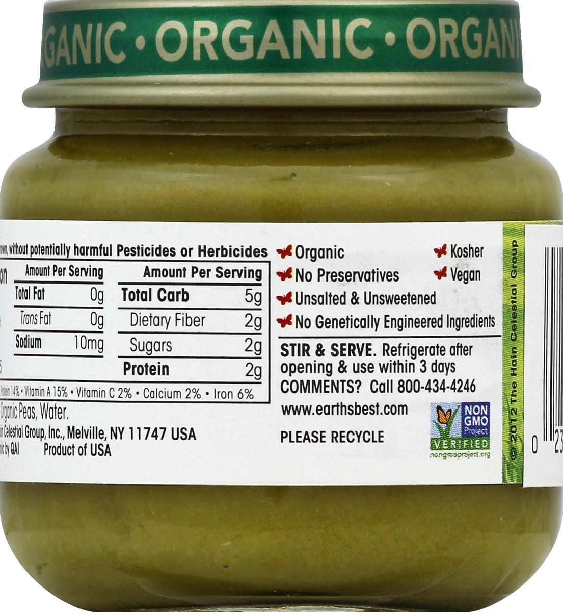 slide 6 of 6, Earth's Best Organic First Peas Baby Food Jar, 2.5 oz