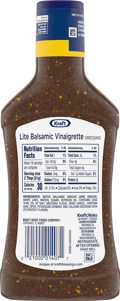 slide 9 of 9, Kraft Balsamic Vinaigrette Lite Salad Dressing, 16 fl oz Bottle, 16 fl oz