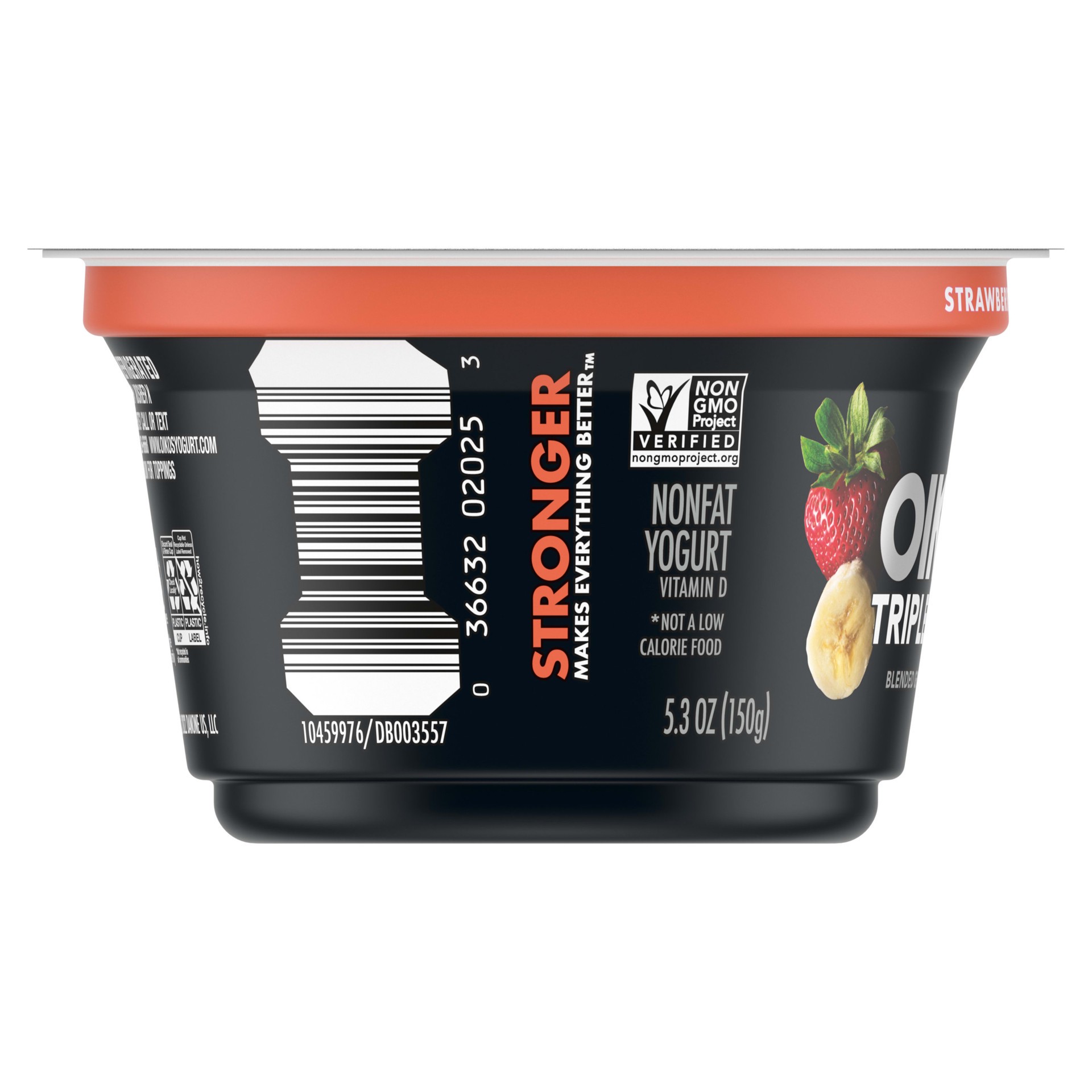 Oikos Triple Zero Strawberry Banana Nonfat Greek Yogurt, 0% Fat, 0g Added  Sugar and 0 Artificial Sweeteners, Just Delicious High Protein Yogurt, 5.3  OZ Cup 5.3 oz