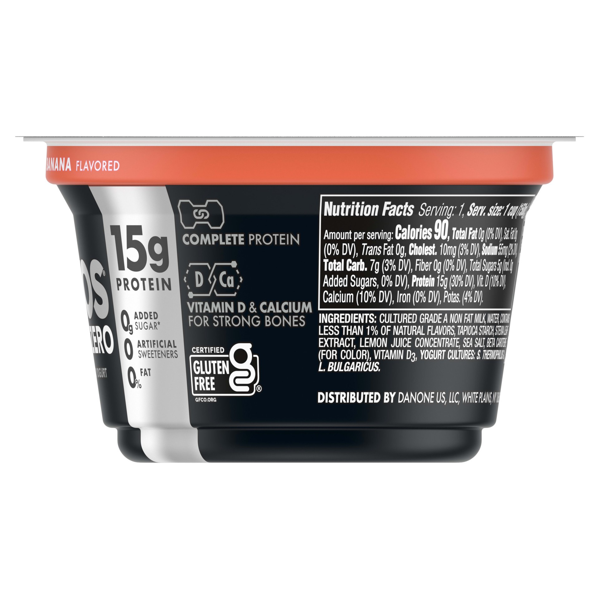 slide 3 of 5, Oikos Triple Zero Strawberry Banana Nonfat Greek Yogurt, 0% Fat, 0g Added Sugar and 0 Artificial Sweeteners, Just Delicious High Protein Yogurt, 5.3 OZ Cup, 5.3 oz