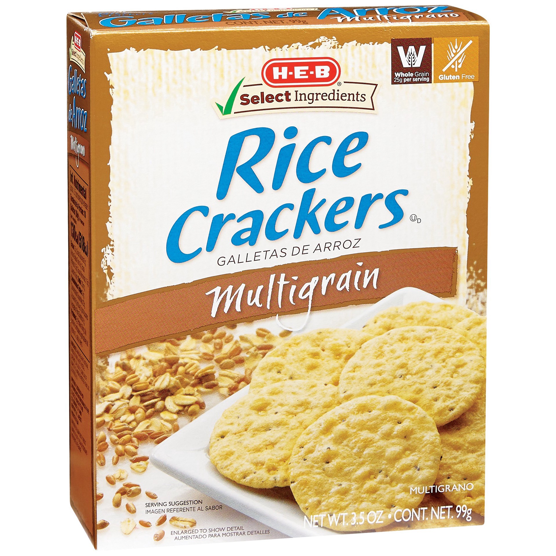 slide 1 of 1, H-E-B Select Ingredients Multigrain Rice Crackers, 3.5 oz