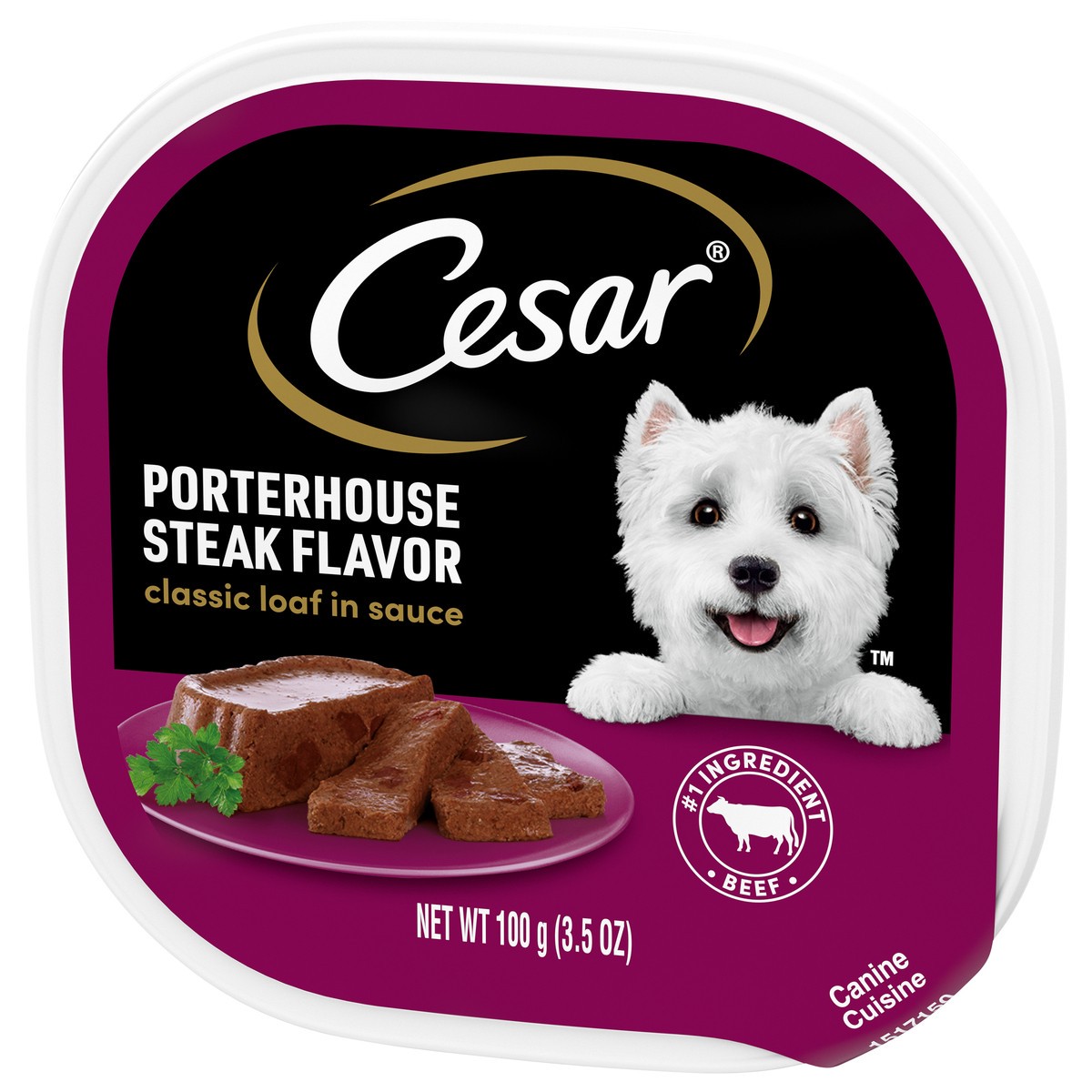 slide 3 of 9, Cesar® wet dog food, porterhouse steak flavor, 3.5 oz