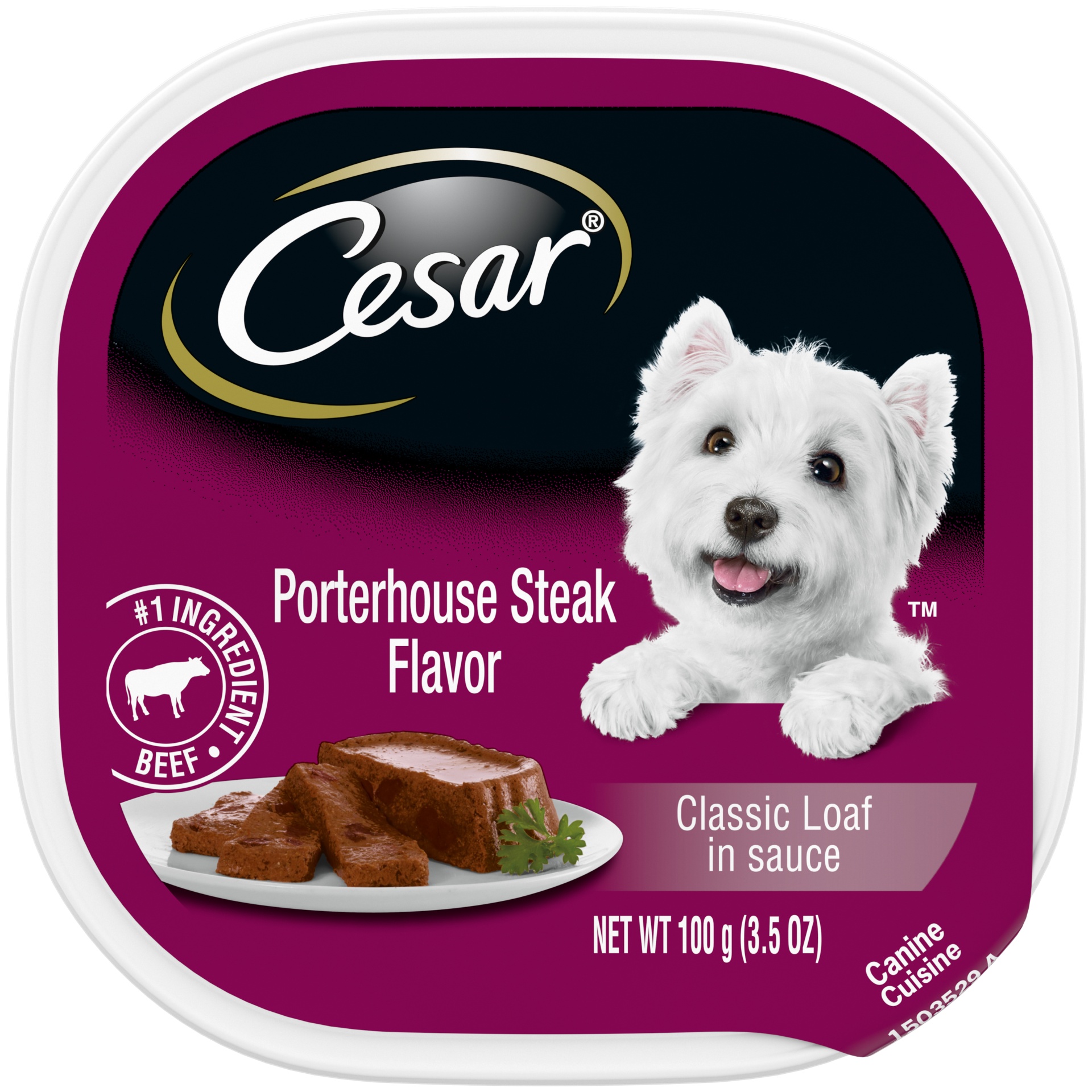 slide 1 of 7, Cesar Soft Wet Dog Food Classic Loaf In Sauce Porterhouse Steak Flavor, 3.5 oz