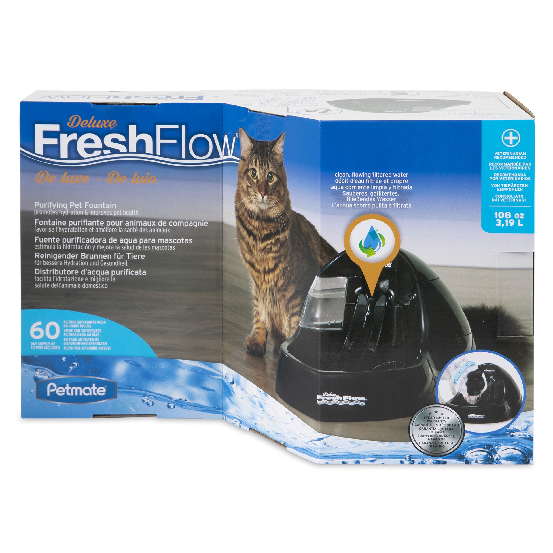 slide 2 of 10, Petmate Black Deluxe Fresh Flow Purifying Pet Fountain, 1 ct