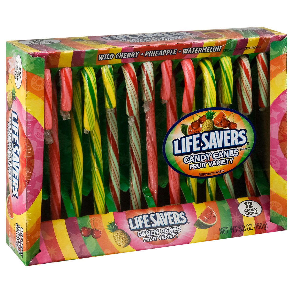 slide 5 of 9, Life Savers Fruit Variety Wild Cherry/Pineapple/Watermelon Candy Canes 12 ea, 12 ct