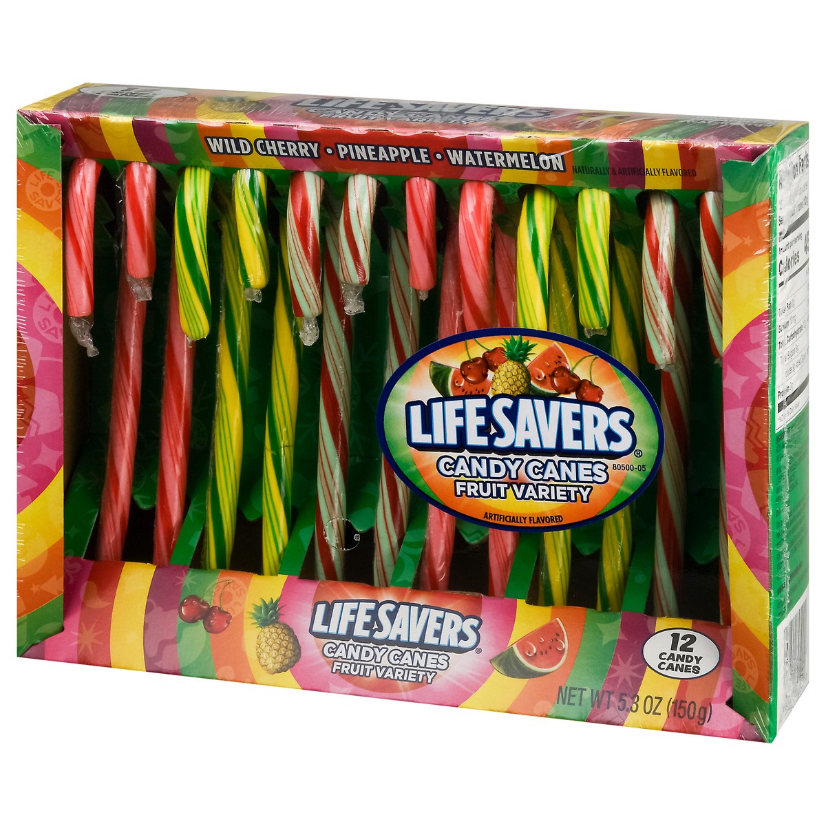 slide 4 of 9, Life Savers Fruit Variety Wild Cherry/Pineapple/Watermelon Candy Canes 12 ea, 12 ct