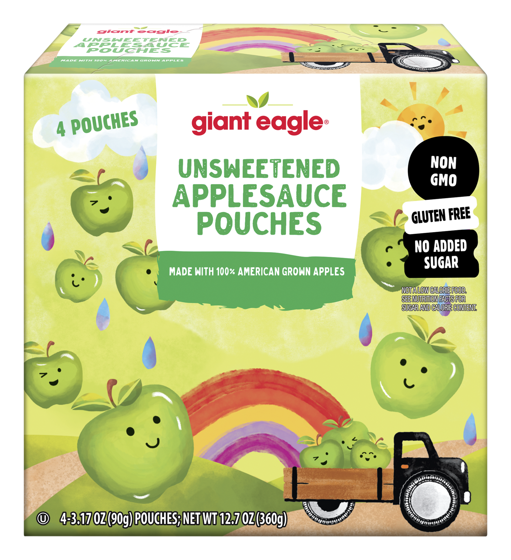 slide 1 of 1, Giant Eagle Applesauce, Unsweetened Of Pouches, 12.7 oz