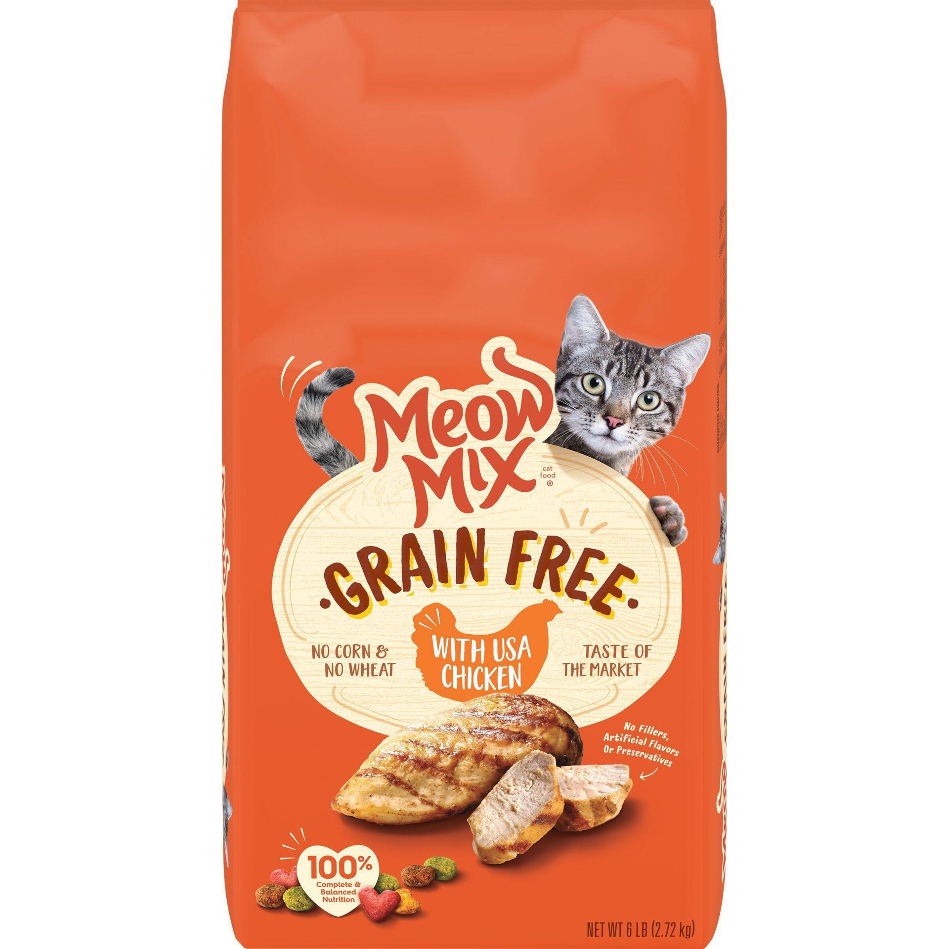 slide 1 of 4, Meow Mix Grain Free with USA Chicken, 6 lb