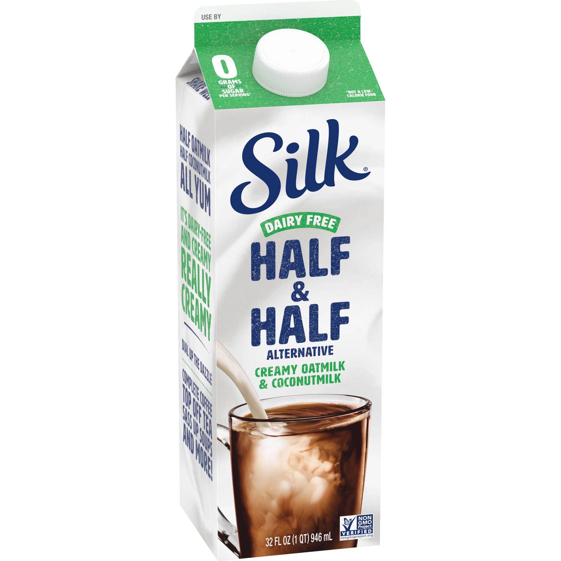 slide 3 of 5, Silk Half & Half Alternative, Creamy Oat Milk and Coconut Milk, Smooth, Lusciously Creamy Dairy Free and Gluten Free Half and Half Creamer From the No. 1 Brand of Plant Based Creamers, 32 FL OZ Carton, 32 fl oz