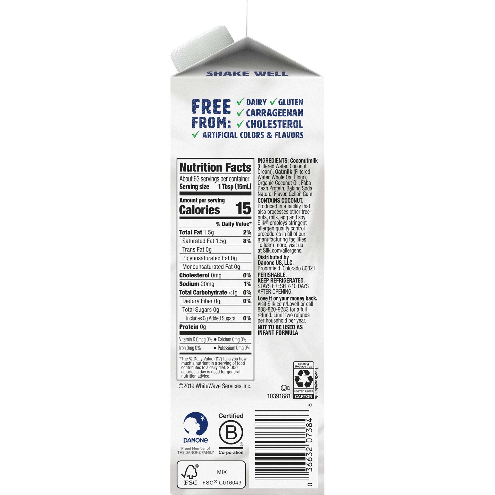 slide 4 of 5, Silk Half & Half Alternative, Creamy Oat Milk and Coconut Milk, Smooth, Lusciously Creamy Dairy Free and Gluten Free Half and Half Creamer From the No. 1 Brand of Plant Based Creamers, 32 FL OZ Carton, 32 fl oz