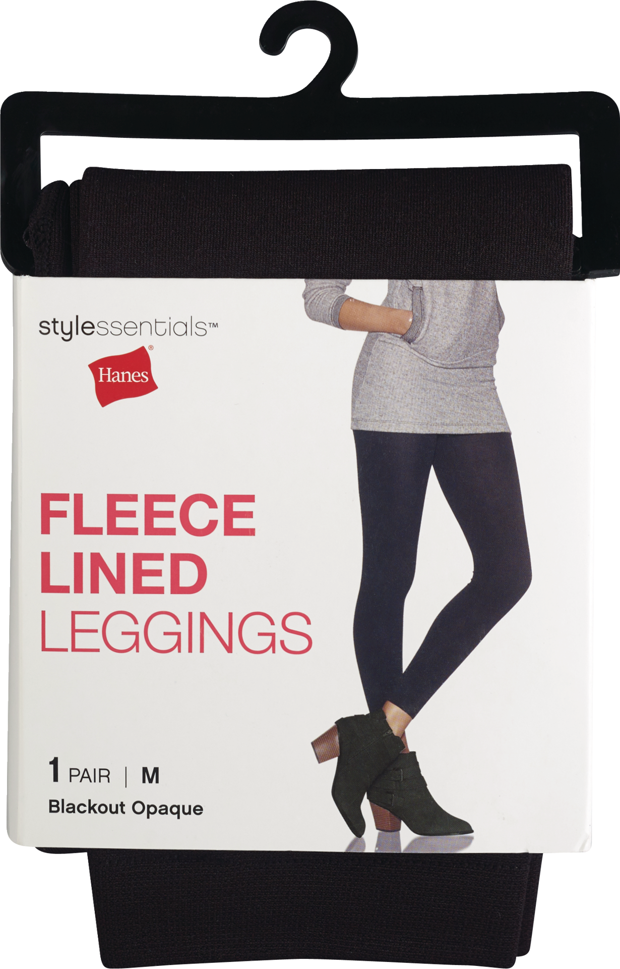 slide 1 of 1, Style Essentials By Hanes Fleece Lined Leggings, Blackout Opaque, M, 1 ct