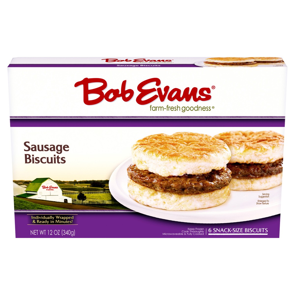 slide 1 of 1, Bob Evans Biscuit Homestyle Sausage Snack Size, 12 oz