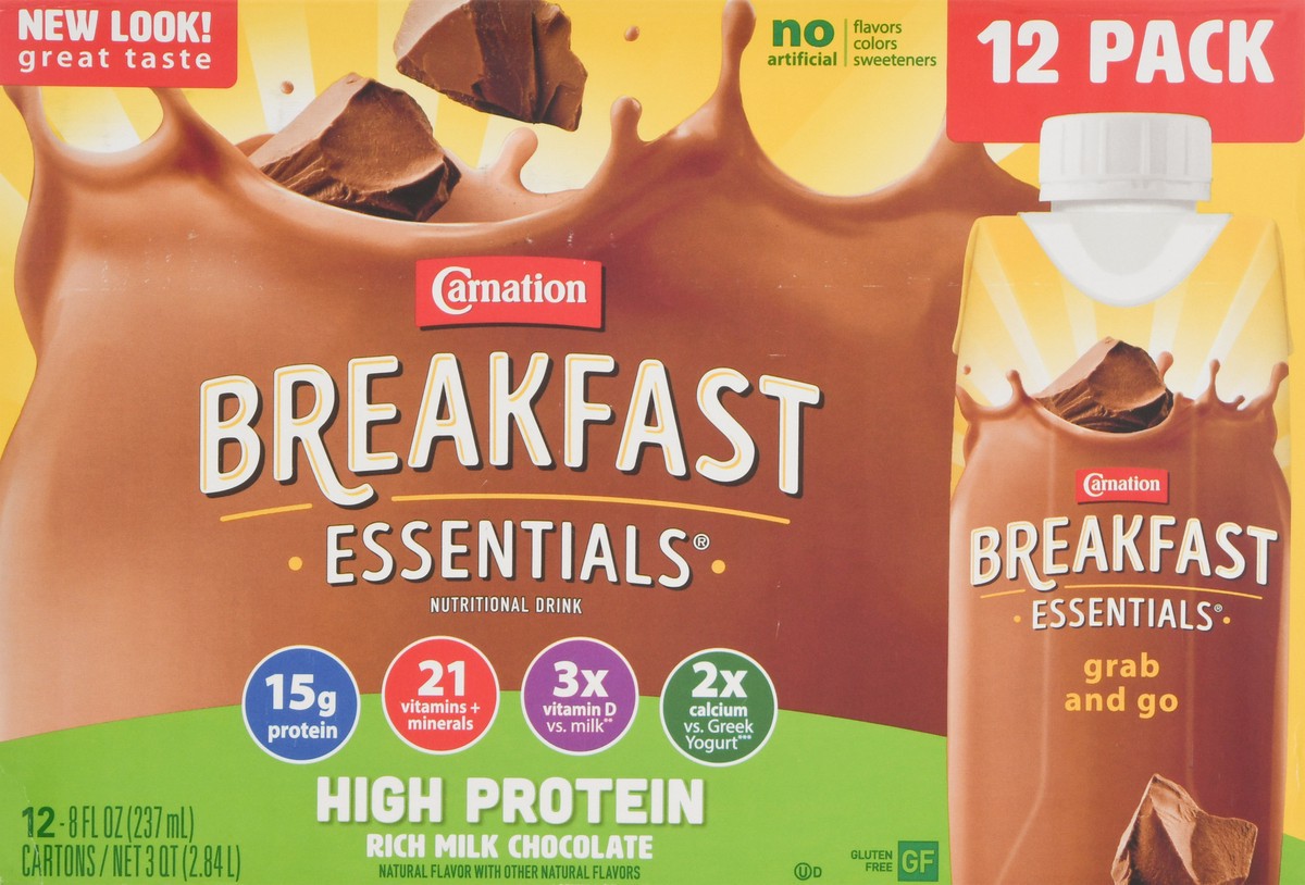 slide 10 of 12, Carnation Breakfast Essentials High Protein Rich Milk Chocolate Nutritional Drink 12 - 8 fl oz Cartons, 12 ct