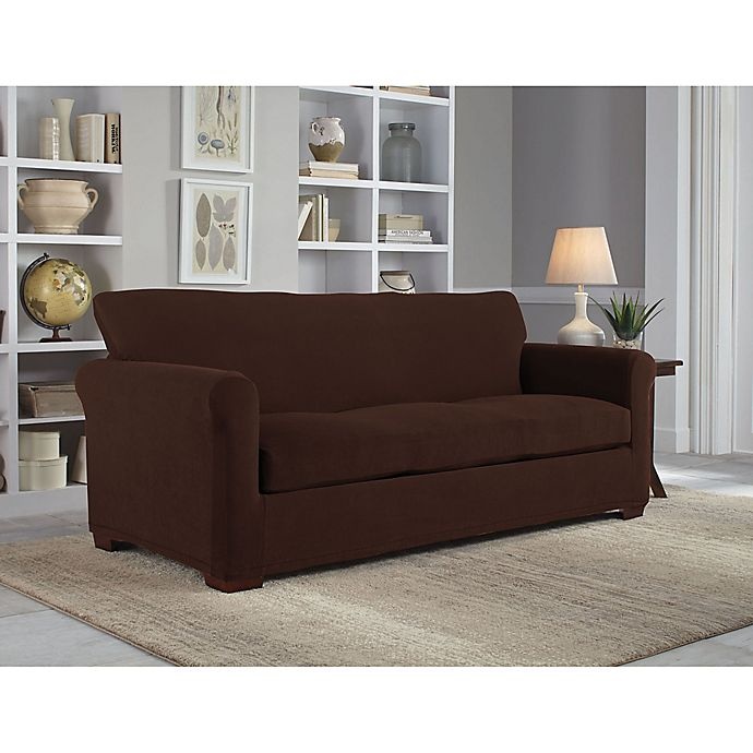 slide 1 of 1, Perfect Fit NeverWet Luxury Sofa Slipcover - Chocolate, 3 ct