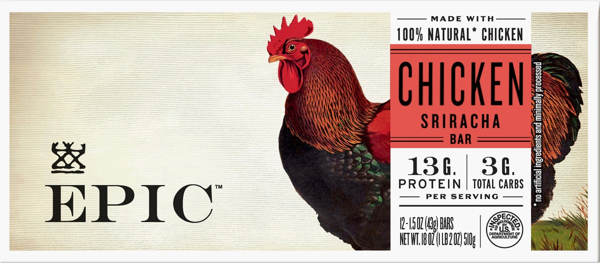 slide 9 of 10, Epic Chicken Sriracha Protein Bars, Keto Consumer Friendly, 12 ct; 1.5 oz