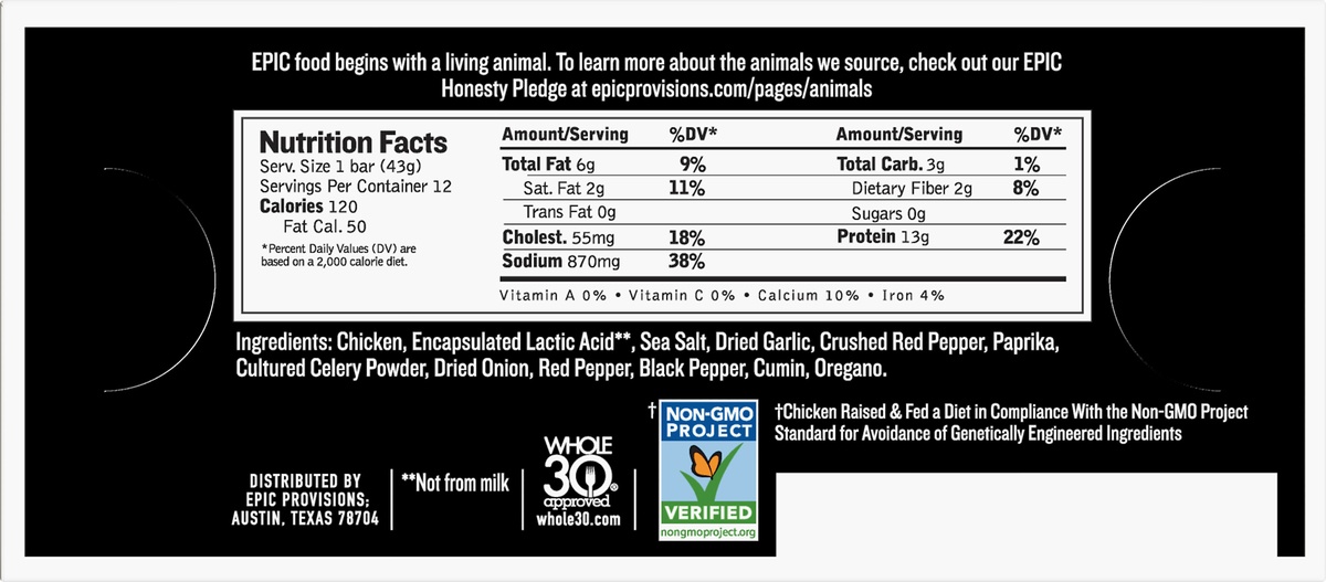 slide 10 of 10, Epic Chicken Sriracha Protein Bars, Keto Consumer Friendly, 12 ct; 1.5 oz